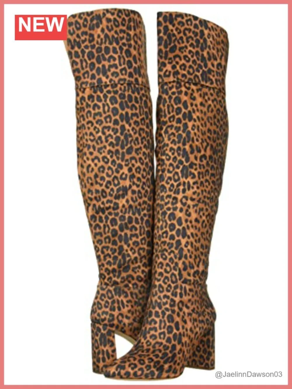 Womens Over-the-Knee Boots Pointed Toe Block Heel Zip Animal Print